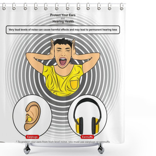 Personality  Protect You Ears And Hearing Health Infographic Diagram Showing How High Levels Of Noise Can Be Harmful And Cause Hearing Loss And Protection Using Earplugs And Earmuffs For Physics Science Education Shower Curtains