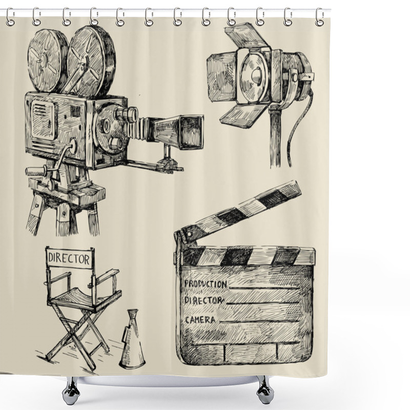 Personality  Movie Camera Hand Drawn Shower Curtains