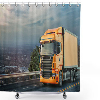 Personality  Truck On The Road. 3d Render And Illustration. Shower Curtains
