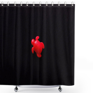 Personality  Top View Of Bright Red Plastic Turtle Isolated On Black Shower Curtains