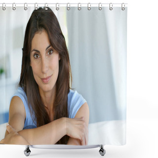 Personality  Portrait Of Attractive Brunette Woman Shower Curtains