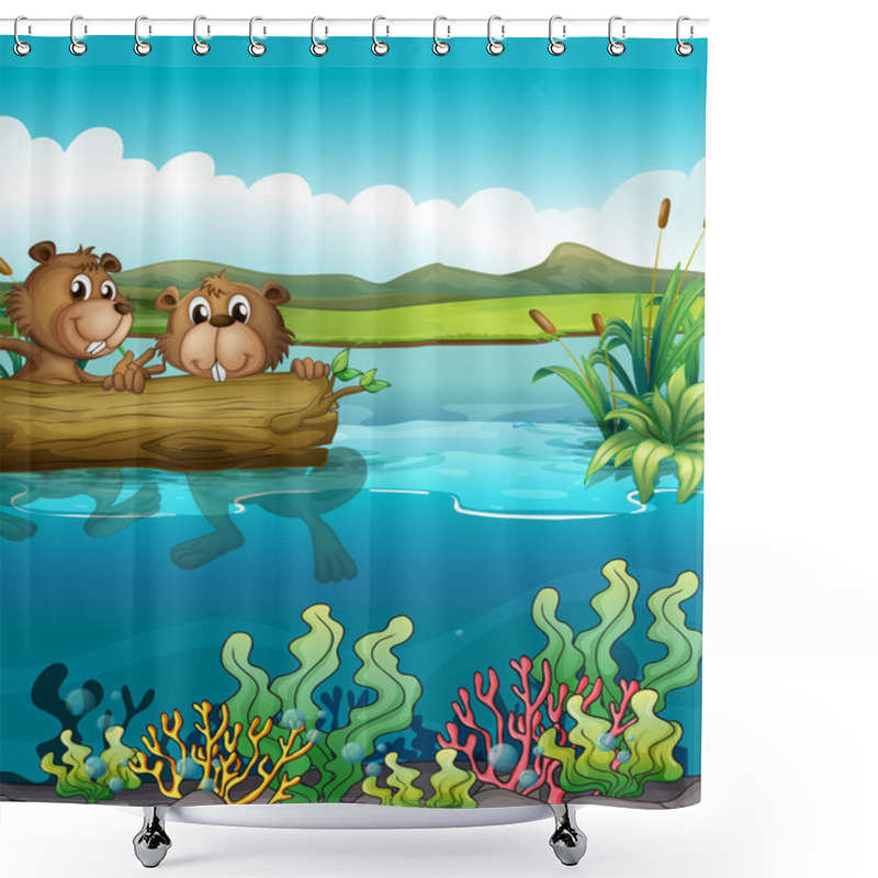 Personality  Two Beavers Playing In The Lake Shower Curtains