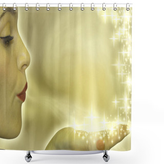 Personality  Woman Blowing Stars Hand Presentation Shower Curtains