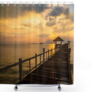 Personality  Landscape Of Wooded Bridge In The Port Between Sunsets Shower Curtains