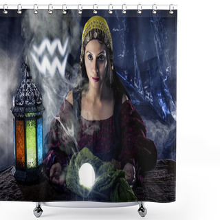 Personality  Aquarius Zodiac Symbols Or Horoscope With Fortune Teller Shower Curtains