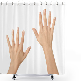 Personality  Beautiful Female Hands On White Background Shower Curtains