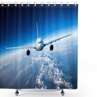 Personality  Passenger Airliner In The Sky Shower Curtains