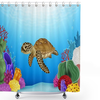 Personality  Illustration Of Turtle With Beautiful Underwater World Shower Curtains