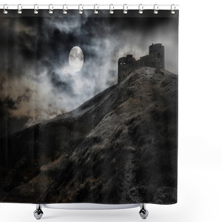 Personality  Night, Moon And Dark Fortress Shower Curtains