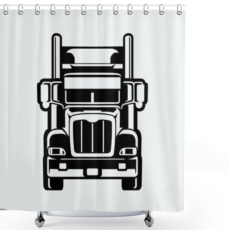 Personality  Semi Truck Big Rig 18 Wheeler Front View Silhouette Vector In White Background Shower Curtains