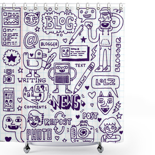 Personality  Blogging Doodle Fancy Wacky Set Shower Curtains