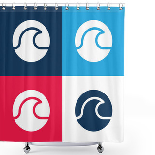 Personality  Beach Blue And Red Four Color Minimal Icon Set Shower Curtains