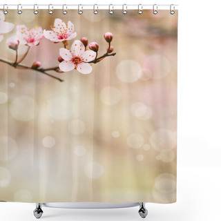 Personality  Plum Flower Macro Shot With Bokeh Background Shower Curtains