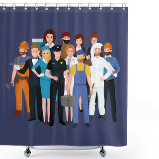 Personality  Set Workers Team, Profession People Uniform, Cartoon Vector Illustration Shower Curtains