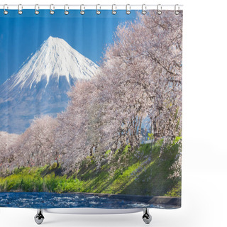 Personality  Mountain Fuji And Sakura Cherry Blossom  Shower Curtains