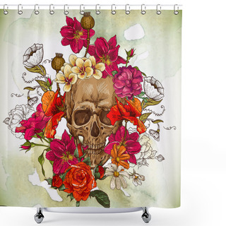 Personality  Skull And Flowers Day Of The Dead Shower Curtains