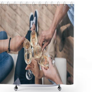 Personality  Friends Clinking With Champagne Glasses At Home Shower Curtains