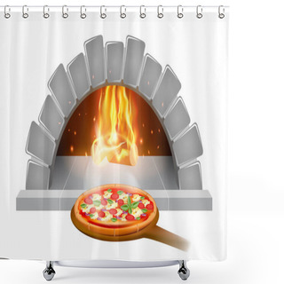 Personality  Brick Stone Oven Pizza Illustration Emblem Or Label For Pizzeria Menu, Isolated On White Background Shower Curtains