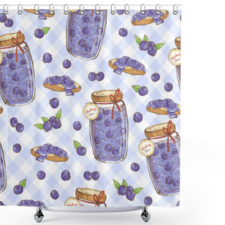 Personality  Cute Doodle Jars With Blueberry Jam Shower Curtains