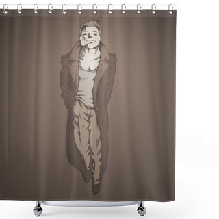 Personality  A Man In A Raincoat On A Gray Background Shower Curtains