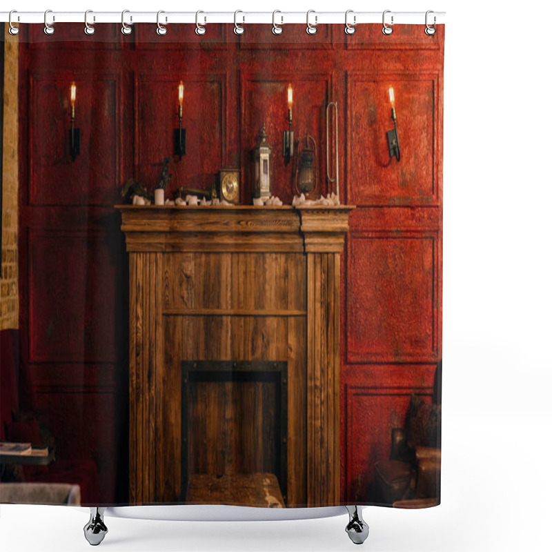 Personality  cozy atmospheric interior with fireplace in restaurant shower curtains