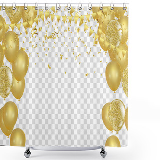 Personality  Vector Party Balloons Illustration. Confetti And Ribbons Flag Ri Shower Curtains