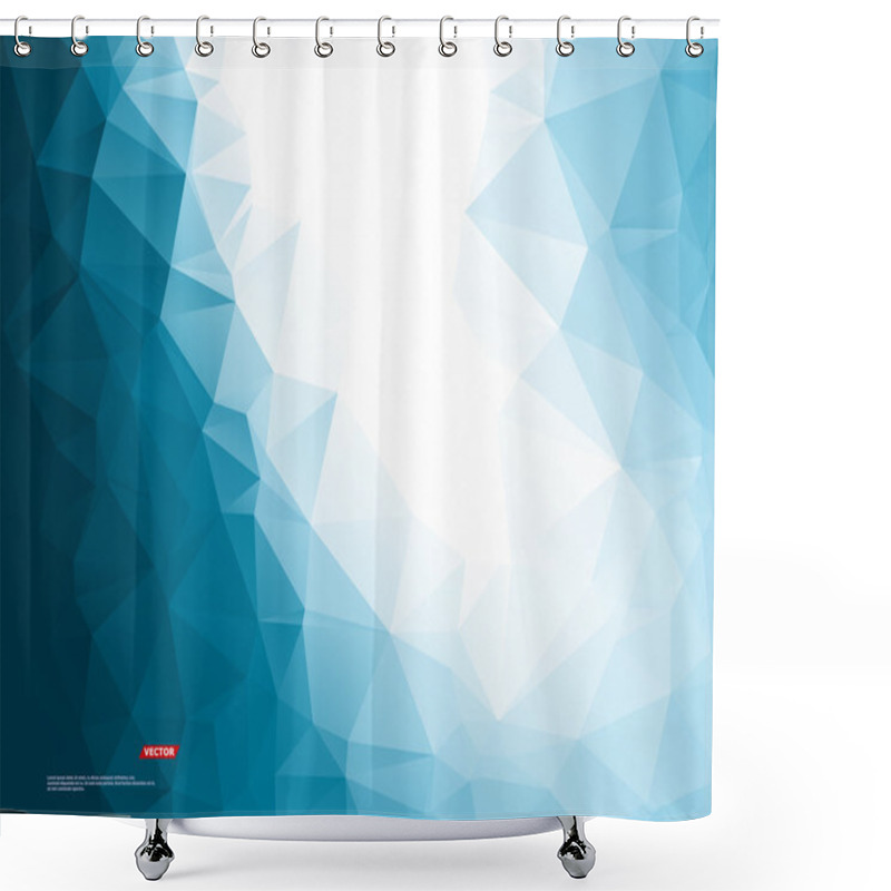 Personality  Abstract Composition. Minimalistic Fashion Backdrop Design. Blue, White Polygonal Figure Icon. Azure Color Triangles Font Texture. Creative Banner. Angles Connection Flyer Fiber. Linking Lines. Vector Shower Curtains