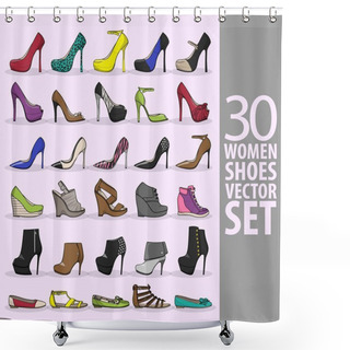 Personality  30 Women Shoes Vector Set Shower Curtains