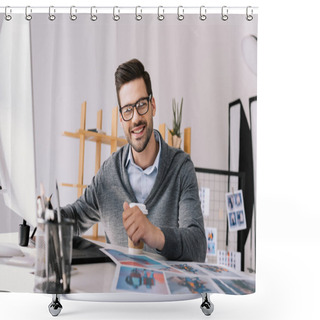 Personality  Photographer With Graphics Tablet And Photos Shower Curtains