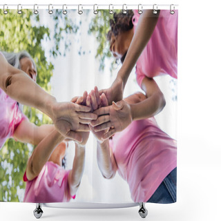 Personality  Bottom View Of Blurred Interracial Women Holding Hands  Shower Curtains