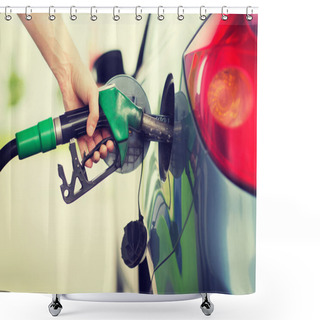 Personality  Man Pumping Gasoline Fuel In Car At Gas Station Shower Curtains