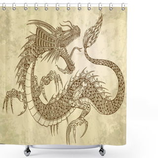 Personality  Henna Tattoo Tribal Dragon Doodle Sketch Vector Shower Curtains