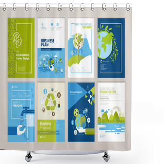 Personality  Set Of Brochure And Annual Report Cover Design Templates Of Nature, Green Technology, Renewable Energy, Sustainable Development, Environment. Vector Illustrations For Flyer Layout, Marketing Material. Shower Curtains