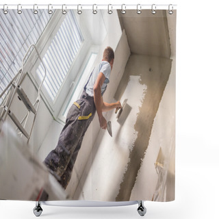Personality  Plasterer Renovating Indoor Walls And Ceilings. Shower Curtains