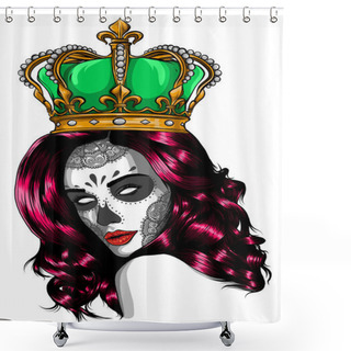 Personality  Skull Girl With A Crown. Vector Illustration Design Shower Curtains