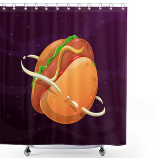 Personality  Cartoon Hotdog Planet. Giant Round Hot Dog In The Space. Shower Curtains