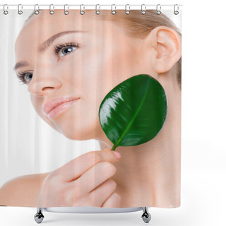 Personality  Woman With Green Leaf Shower Curtains