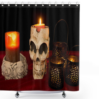 Personality  Day Of The Dead Skull & Candles Shower Curtains