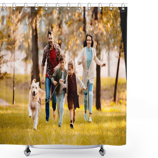 Personality  Family Running With Dog In Park Shower Curtains