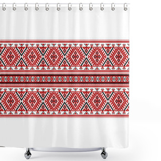 Personality  Tribal Pattern ( Assamese Pattern ) Of Northeast India Which Is Used For Textile Design In Assam Gamosa , Muga Silk Or Other Treditional Dress.similar To Ukrainian Pattern Or Russian Pattern. Shower Curtains