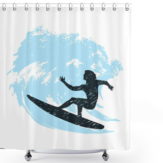 Personality  Silhouette Of A Surfer Shower Curtains