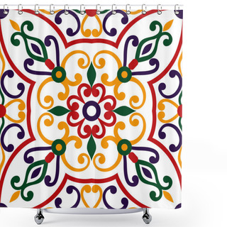 Personality  Beautiful Colorful Ornament On Italian Tile, Seamless Pattern Shower Curtains