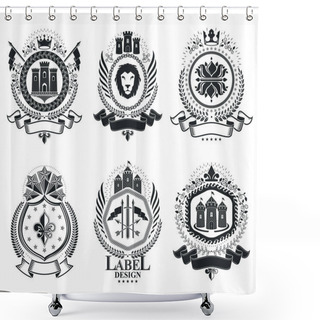 Personality  Vintage Heraldic Emblems Set  Shower Curtains