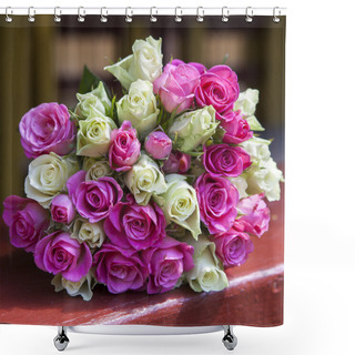 Personality  Fine Banquet Table Setting With Bouquet. Selective Focus Shower Curtains