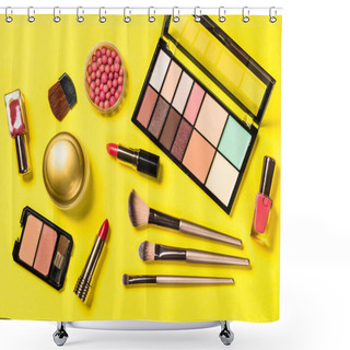 Personality  Makeup Professional Cosmetics On Color Background. Shower Curtains