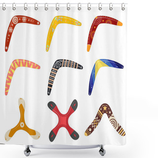 Personality  Cartoon Color Boomerang Weapon Icon Set. Vector Shower Curtains