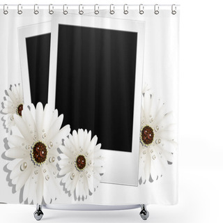 Personality  Two Blank Photos And Flowers Shower Curtains