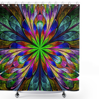 Personality  Multicolored Symmetrical Fractal Flower In Stained-glass Window  Shower Curtains