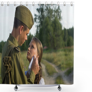 Personality  Soviet Soldier Saying Goodbye To Girl Shower Curtains