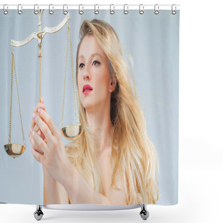 Personality  Astrology And Horoscope Concept, Beautiful Woman With Scales. Femida. Libra Zodiac Sign Shower Curtains